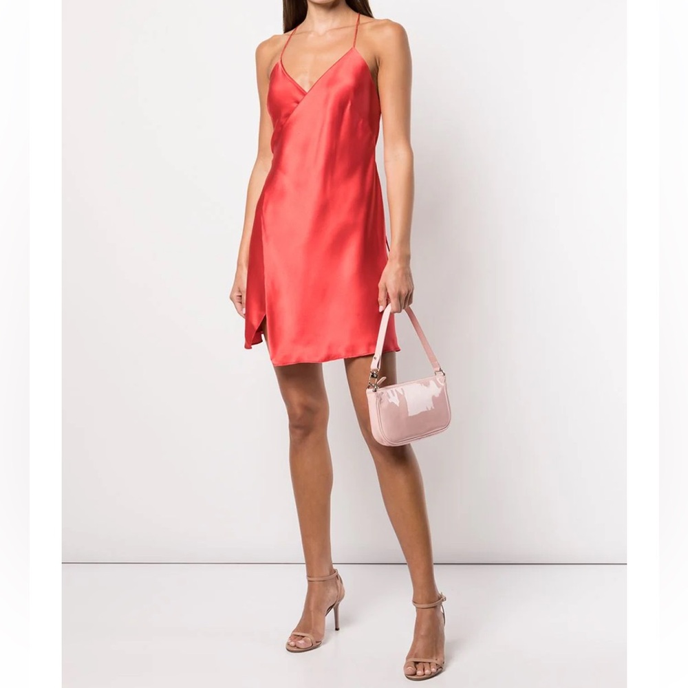 NWT! Michelle Mason. Strappy wrap mini dress. 100% silk. Coral. Size 6.
